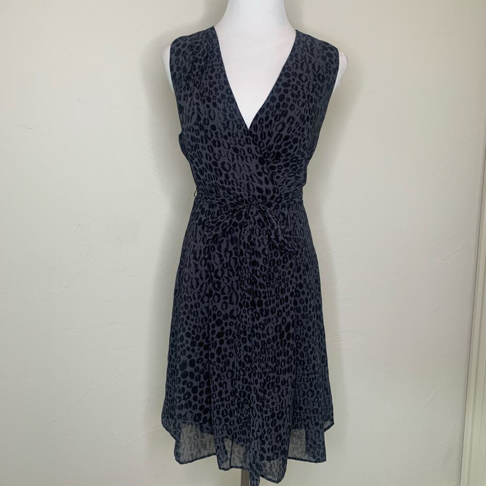 Kirna Zabete Cheetah Leopard Black Gray Chiffon Dress Sz 8